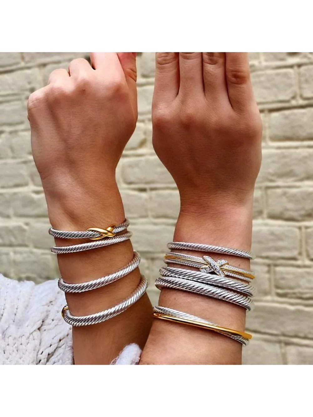 Elegant Twisted Cable Wire Bangle Bracelet with Gemstones - Perfect Holiday Gift